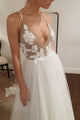 Elegant A-Line Spaghetti Straps Criss-Cross Back Appliqued Bohemian Wedding Dress OHD261