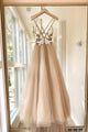 Elegant A-Line Spaghetti Straps Criss-Cross Back Appliqued Bohemian Wedding Dress OHD261