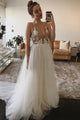 Elegant A-Line Spaghetti Straps Criss-Cross Back Appliqued Bohemian Wedding Dress OHD261