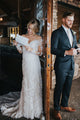 Sheath Off-the-Shoulder Long Sleeves Sweep Train Appliqued Wedding Dress OHD260