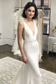 Mermaid V-Neck Backless Sweep Train Wedding Dress with Appliques OHD259