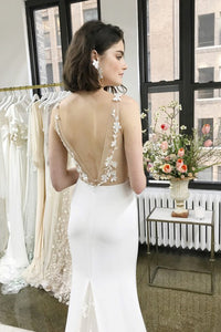 Mermaid V-Neck Backless Sweep Train Wedding Dress with Appliques OHD259