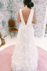A-Line V-Neck Backless Floor-Length Wedding Dress with Appliques OHD251