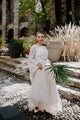 A-Line Round Neck Long Sleeves Open Back Wedding Dress with Lace OHD258