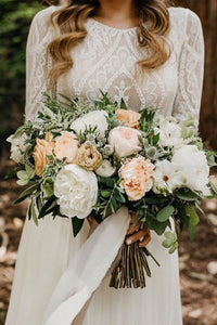 A-Line Bateau Long Sleeves Backless Chiffon Wedding Dress with Lace OHD256