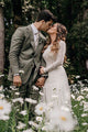 A-Line Bateau Long Sleeves Backless Chiffon Wedding Dress with Lace OHD256