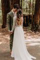 A-Line Bateau Long Sleeves Backless Chiffon Wedding Dress with Lace OHD256