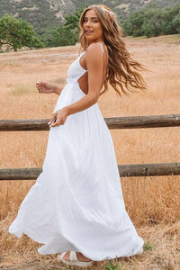 A-Line Spaghetti Straps Backless Chiffon Beach Wedding Dress with Lace OHD039 | Cathyprom