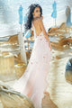 A-Line Halter Backless Pink Chiffon Wedding Dress with Appliques Ruffles OHD041 | Cathyprom
