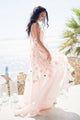 A-Line Halter Backless Pink Chiffon Wedding Dress with Appliques Ruffles OHD041 | Cathyprom