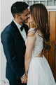 Open Back A-Line Bateau White Chiffon Wedding Dress with Appliques OHD043 | Cathyprom