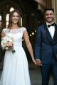 Open Back A-Line Bateau White Chiffon Wedding Dress with Appliques OHD043 | Cathyprom