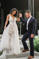 Tulle A-Line Spaghetti Straps Floor-Length White Wedding Dress with Appliques OHD045 | Cathyprom