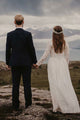 Long Sleeves A-Line Bateau Floor-Length Chiffon Wedding Dress with Lace OHD049 | Cathyprom