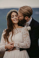 Long Sleeves A-Line Bateau Floor-Length Chiffon Wedding Dress with Lace OHD049 | Cathyprom