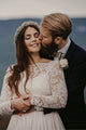 Long Sleeves A-Line Bateau Floor-Length Chiffon Wedding Dress with Lace OHD049 | Cathyprom