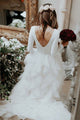 Long Sleeves A-Line Bateau Sweep Train Tulle Wedding Dress OHD047 | Cathyprom