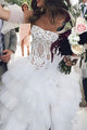 Sleeveless A-Line Strapless Sweep Train Wedding Dress with Appliques Split OHD048 | Cathyprom