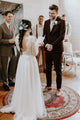 Elegant A-Line Round Neck Long Sleeves Backless Wedding Dress with Lace OHD050 | Cathyprom