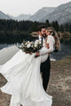 Two Piece Round Neck Long Sleeves Chiffon Wedding Dress with Lace OHD051 | Cathyprom