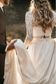 Two Piece Round Neck Long Sleeves Chiffon Wedding Dress with Lace OHD051 | Cathyprom