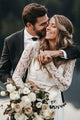 Two Piece Round Neck Long Sleeves Chiffon Wedding Dress with Lace OHD051 | Cathyprom