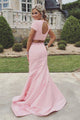 Modern Jewel Open Back Sweep Train Pink Two Piece Mermaid Prom Dress with Pearls LPD42 | Cathyprom