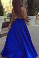 A-Line Deep V-Neck Floor-Length Royal Blue Prom Dress With Beading Pockets OHC015 | Cathyprom