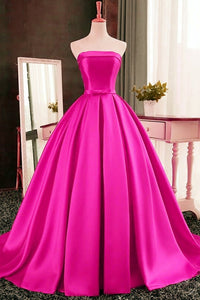 Elegant Strapless Sweep Train Ball Gown Red Pleats Prom Dress with Bow LPD64 | Cathyprom