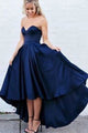 Simple Sweetheart Sleeveless High-Low Navy Blue Prom Dress with Pleats LPD61 | Cathyprom