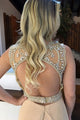 Mermaid Jewel Open Back Sweep Train Champagne Prom Dress with Beading LPD37 | Cathyprom