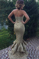 Mermaid Sweetheart Sweep Train Gold Sequined Prom Dress with Ruffles Q83