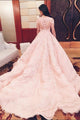 A-line Sweetheart Short Sleeves Illusion Back Long Pink Prom Dress with Lace LPD26 | Cathyprom