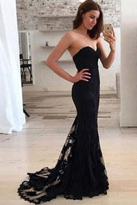 Classic Sweetheart Sweep Train Black Mermaid Lace Prom Dress LPD60 | Cathyprom