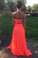 Glamorous Halter Open Back Sweep Train Orange Prom Dress with Beading Rhinestone LPD57 | Cathyprom