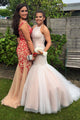 Sparkle Halter Backless Floor-Length Pearl Pink Prom Dress with Pearls LPD55 | Cathyprom