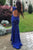 Mermaid Jewel Sweep Train Open Back Royal Blue Lace Prom Dress with Beading P98 | Cathyprom