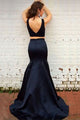 Elegant Bateau Sweep Train Backless Two Piece Black Mermaid Prom Dress with Beading LPD45 | Cathyprom