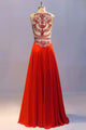 Glamorous A-line Crew Neck Floor Length Orange Prom Dress with Beading Crystals Pleats LPD44 | Cathyprom