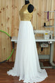 Simple A-line Round Neck Sweep Train Open Back White Prom Dress with Sequins LPD43 | Cathyprom