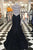 Mermaid Jewel Illusion Back Sweep Train Tiered Black Prom Dress with Beading P94 | Cathyprom