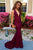 Mermaid Deep V-neck Sleeveless Sweep Train Burgundy Backless Prom Dress P93 | Cathyprom