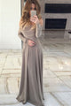 Sheath Off the Shoulder Long Sleeves Floor Length Green Prom Dress with Ruched P92 | Cathyprom