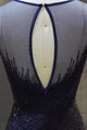 Mermaid Jewel Open Back Sweep Train Navy Blue Prom Dress with Beading P74 | Cathyprom