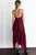 A-line Deep V-neck Burgundy Chiffon Sweep Train Split-side Prom Dress P48