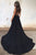 A-Line Deep V-Neck Court Train Sleeveless Backless Black Chiffon Prom Dress Z31