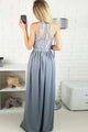 A-Line Jewel Floor-Length Grey Chiffon Prom Dress with Lace OHC052 | Cathyprom