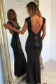 Mermaid Bateau Backless Floor-Length Black Sequined Prom Dress OHC055 | Cathyprom