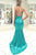 Mermaid Deep V-Neck Backless Sweep Train Turquoise Prom Dress OHC054 | Cathyprom