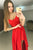 A-Line Scoop Sweep Train Red Satin Prom Dress with Ruffles OHC061 | Cathyprom